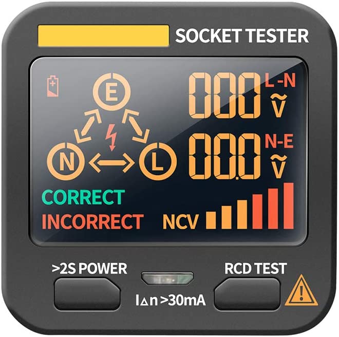 Tester di Tensione, Display LCD Digitale Tester presa Intelligente Spina UE Rilevatore RCD Polarizzazione Elettroscopio per Rete Spina di Prova per ANENG AC11